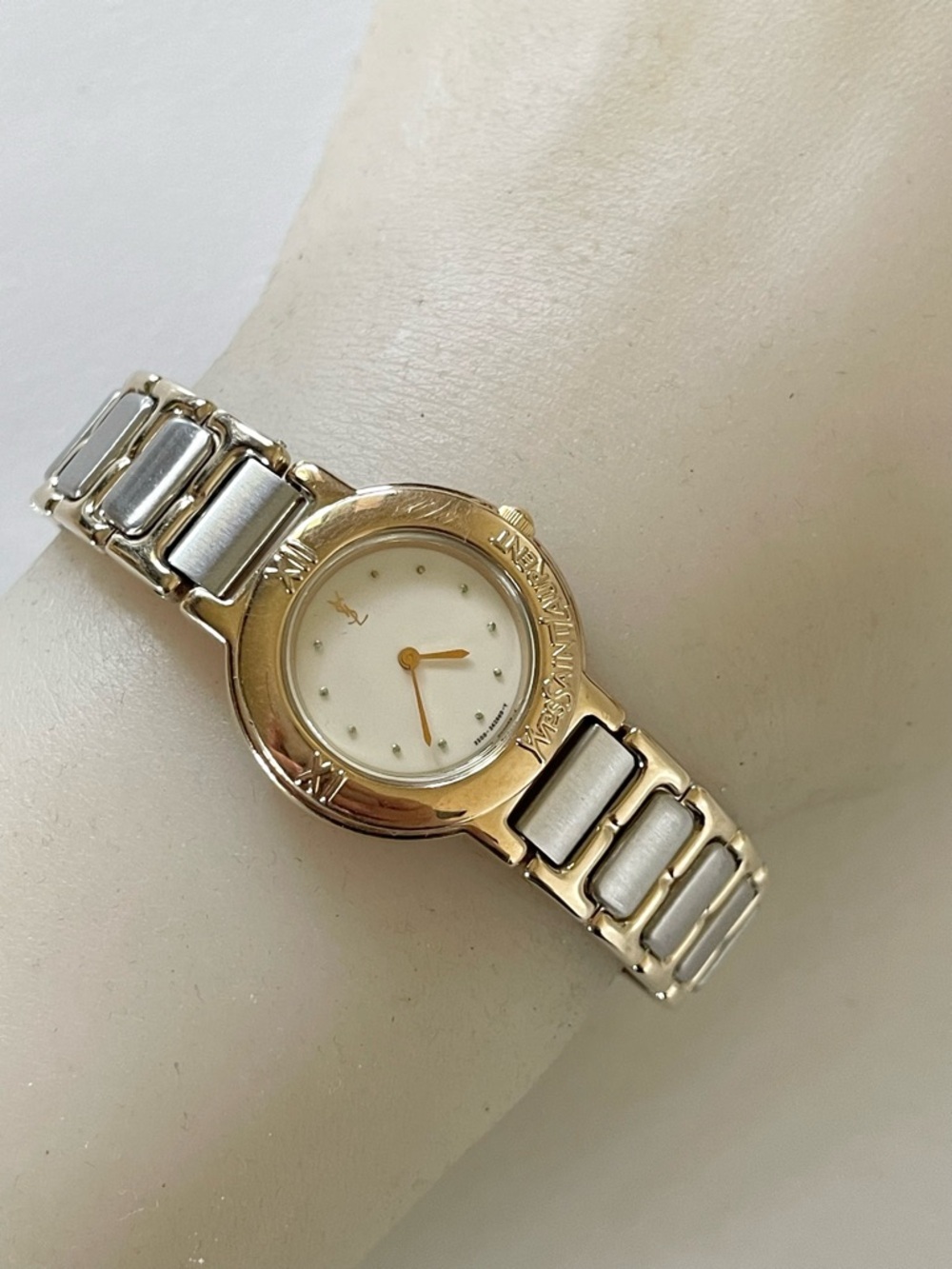 Yves Saint Laurent Two-Tone Gold and Silver Women's Bracelet Watch - Picture 6 of 17